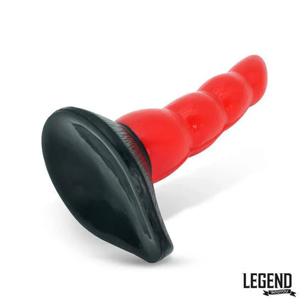 Sphereon Liquid Silicone Dildo 20 cm in red and black, featuring an ergonomic handle and textured design for enhanced pleasure from Legend Toys.