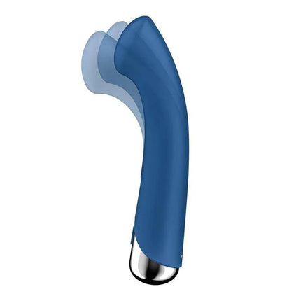 Spinning G-Spot 1 Vibe and Rotator Blue showcasing its curved design for targeted G-spot stimulation and enhanced pleasure.