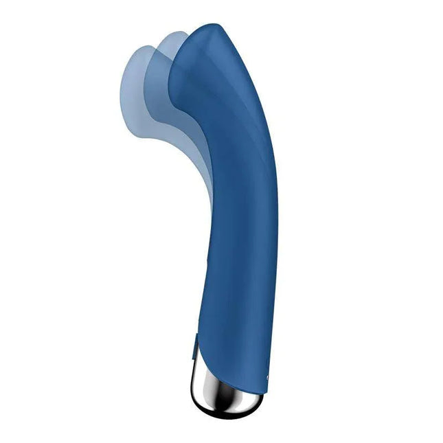 Spinning G-Spot 1 Vibe and Rotator Blue showcasing its curved design for targeted G-spot stimulation and enhanced pleasure.