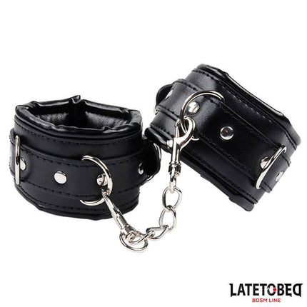Sponge Ankle Cuff for BDSM play, featuring durable PU and metal design with adjustable sponge-lined cuffs, by Latetobed.