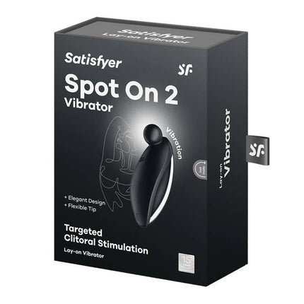 Packaging of Satisfyer Spot On 2 Black vibrator with elegant design and targeted clitoral stimulation