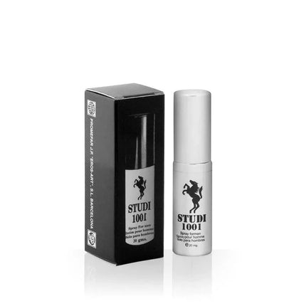 Spray Studi 1001 topical spray for managing premature ejaculation and prolonging intimate moments in a discreet bottle.