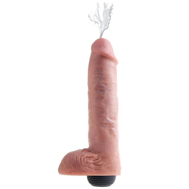 Squirting Cock with Balls 11, realistic dildo with lifelike texture and squirting action, featuring Jizzle Juice squeeze-bulb functionality.