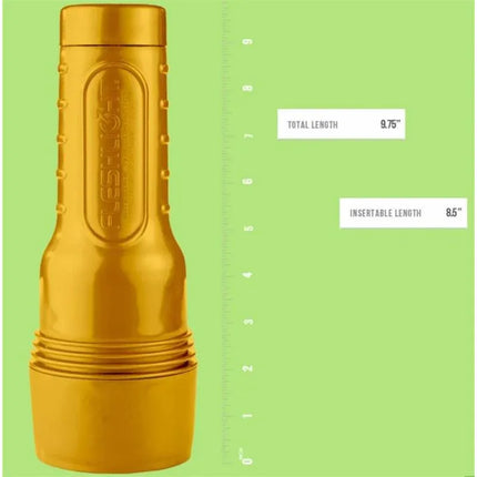 Yellow Stamina Go Training Lady Vagina with measurements of 9.75-inch total length and 8.5-inch insertable length