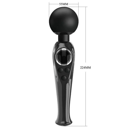 Stavros Digital Screen Black Massager with ergonomic grip and broad massage head, dimensions 55mm x 224mm