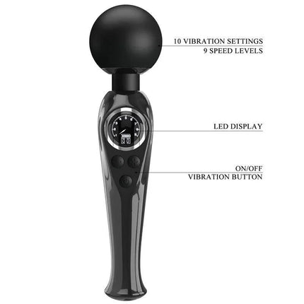 Stavros Digital Screen Black Massager with LED display, ergonomic design, and 10 vibration settings for targeted muscle relief.