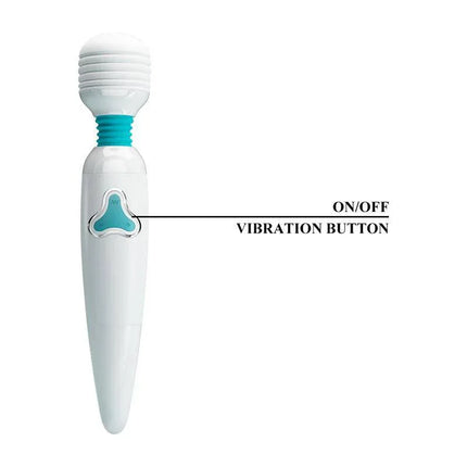 Stavros Wand White rechargeable massager with silicone exterior, featuring 7 vibration functions, rounded head, and flexible neck.
