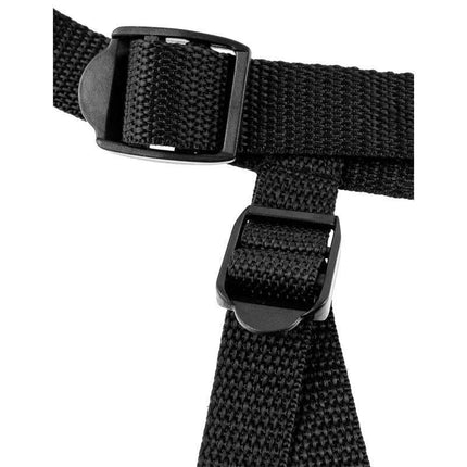 Close-up of Stay-Put Harness Black buckle, part of the Fetish Fantasy Series, designed for comfort and compatibility with strap-on accessories.
