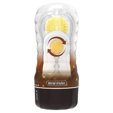 Stellar Ball-Rolling Masturbator Cup Yellow showcasing internal structure design for intense stimulation.