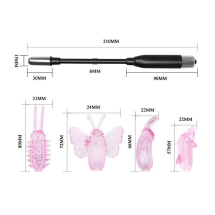 Stimulator 4 Sleeves with four interchangeable heads for versatile stimulation and pleasure, latex-free design