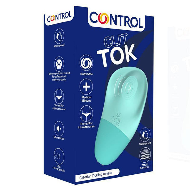 Stimulator Clik Tok in packaging, featuring ergonomic design and medical silicone for enhanced clitoral stimulation.