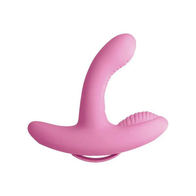 Stimulator E6 Rock N Grind pink two-zone pleasure toy with G-spot and clitoral stimulator, USB rechargeable, wireless remote control.