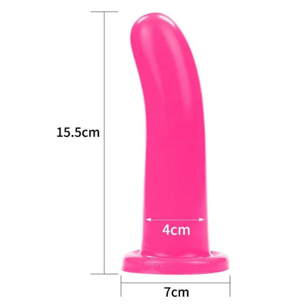 Stimulator Holy Dong 6 Liquid Silicone Pink with dimensions displayed, featuring a smooth pink silicone design and suction base