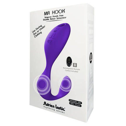 Packaging of Stimulator Mr.Hook + Control LRS dual-motor wearable toy for clitoral and G-spot stimulation.