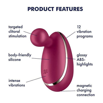 Stimulator Spot On 1 Berry with 12 vibration functions, silicone build, and magnetic charging, ideal for beginners and advanced users.