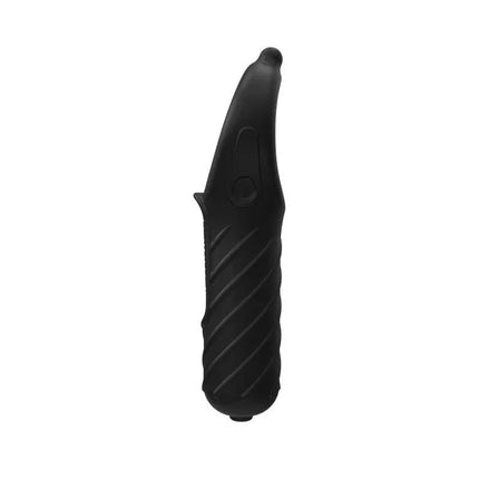 Stimulator Vibe Edge in black silicone with textured grip for enhanced experience.