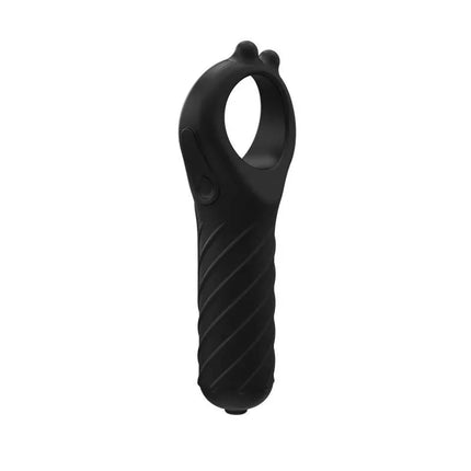 Stimulator Vibe Edge in black silicone with ergonomic design, featuring 10 vibration patterns for enhanced performance.