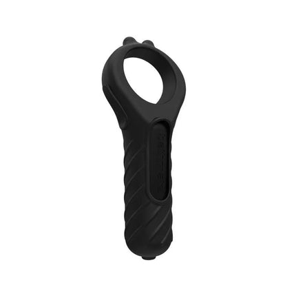 Stimulator Vibe Edge in black, made from body-safe silicone, featuring 10 vibration patterns for enhanced staying power.