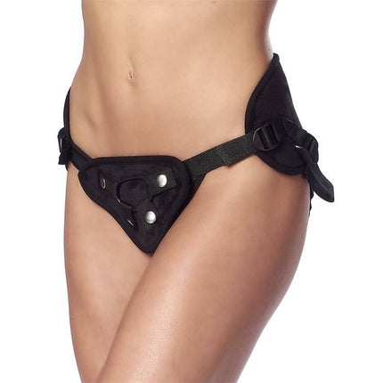Strap-on Adjustable Black harness with premium polyester material for secure fit and comfort.