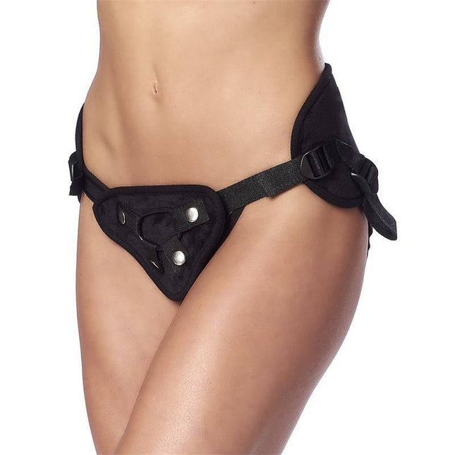 Strap-on Adjustable Black harness with premium polyester material for secure fit and comfort.