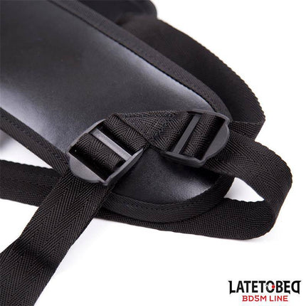 Close-up of Strap-On Harness Wide Belt Adjustable with buckle details, part of Latetobed BDSM Line.