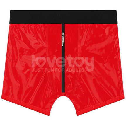 Red Strap-On Shorts Size M/L 36-39 with front zipper, designed for comfort and adventurous style.
