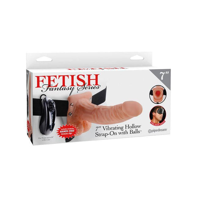 Strap-On Vibrating Hollow Dildo 7 in packaging from Fetish Fantasy Series