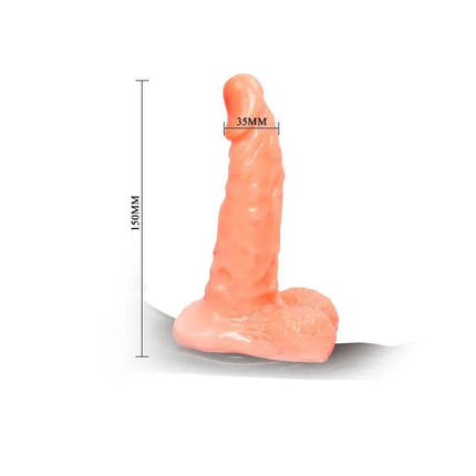 Strap-On with Dildo 15 cm featuring realistic design and measurements on a white background