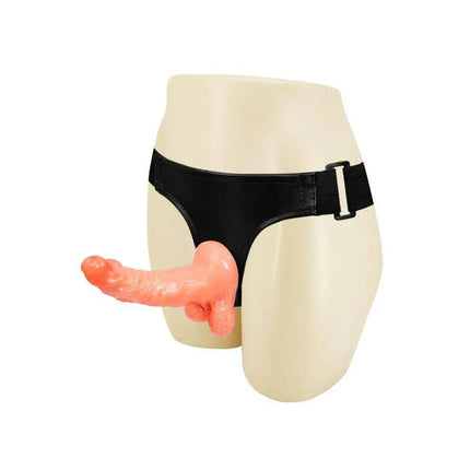 Strap-On with Dildo 15 cm harness featuring realistic design and lifelike testicles for couples or solo use.