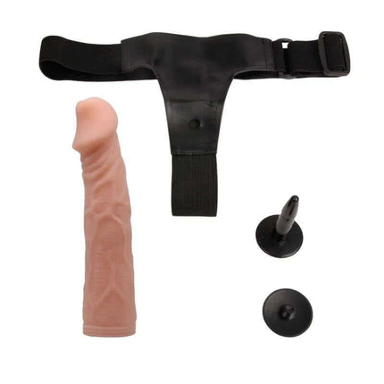 Strap-On with Dildo 18,8 cm featuring detachable hollow design and realistic texture for shared pleasure.