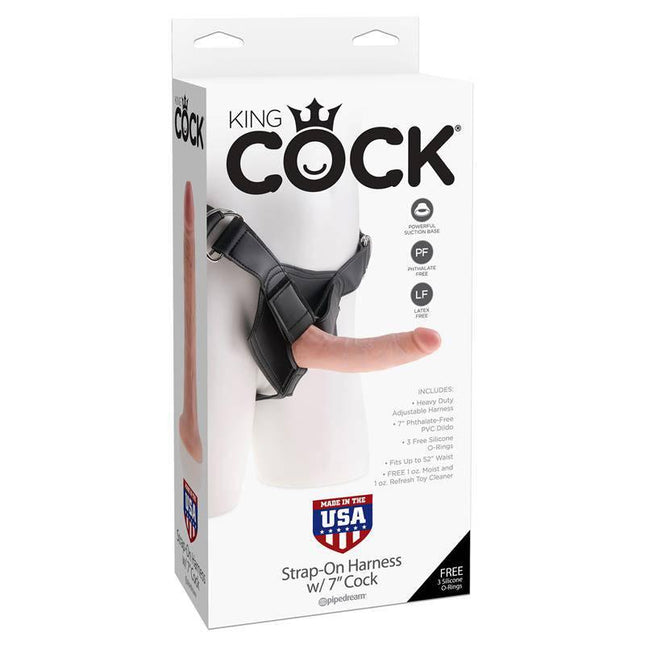 Box packaging of Strap-On with Dildo 7 - Flesh featuring King Cock harness and lifelike design.