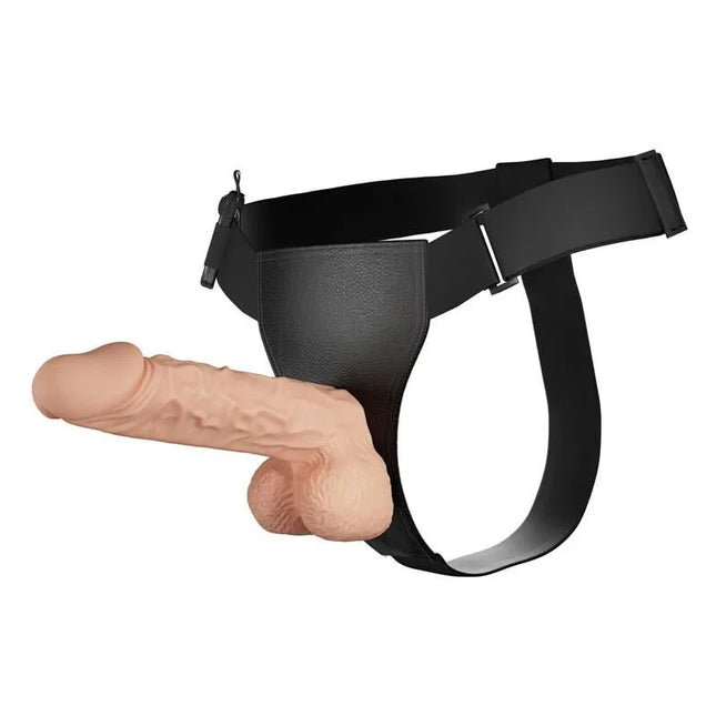 Strap-on with Dildo and Vibration 9.4 featuring adjustable harness and realistic silicone design