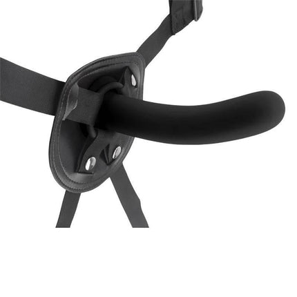 Strap-On with Dildo Raw Recruit Size M Black featuring adjustable harness and smooth silicone dildo.