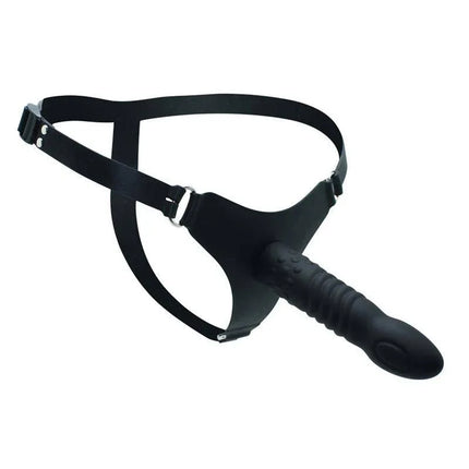 Strap-on with Dildo Silicone 16 cm, adjustable black harness with detachable silicone dildo for versatile use