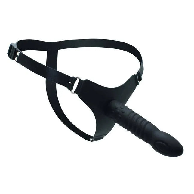 Strap-on with Dildo Silicone 16 cm, adjustable black harness with detachable silicone dildo for versatile use