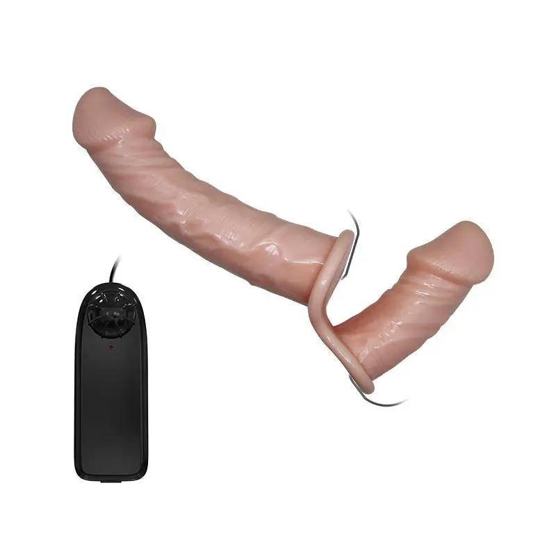 Strap - On with Double Dildo with Vibration Flesh - secretsextoys.store