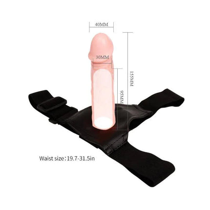 Black strap-on harness with a 16 cm hollow dildo, featuring adjustable straps and realistic design for versatile use.