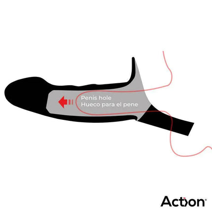 Diagram showing the internal view of a Strap-On with Hollow Dildo Premium Silicone Size L Black, highlighting a penis hole.
