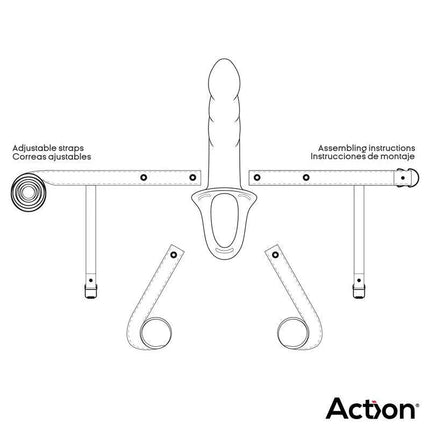 Diagram of Strap-On with Hollow Dildo Premium Silicone Size S Black showing adjustable straps and assembly instructions.
