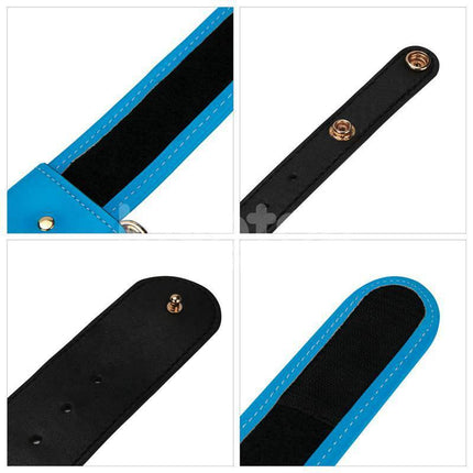 Close-up of blue and black strap design for Strap On with Vibrating Dildo 8.5, showcasing secure fastening features.