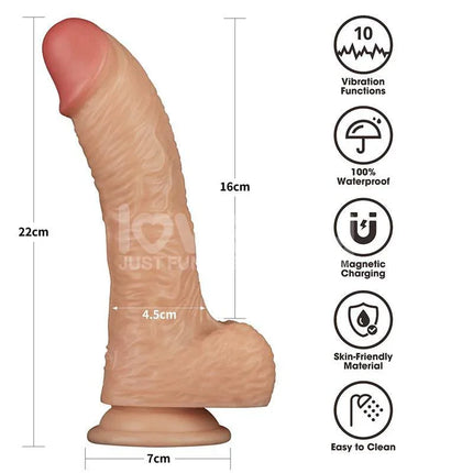Strap On with Vibrating Dildo 8.5, realistic design with 10 vibration functions and skin-friendly material, easy to clean and waterproof.