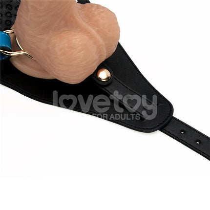 Strap On with Vibrating Dildo 8.5 featuring realistic design and secure fit on black base from Lovetoy.