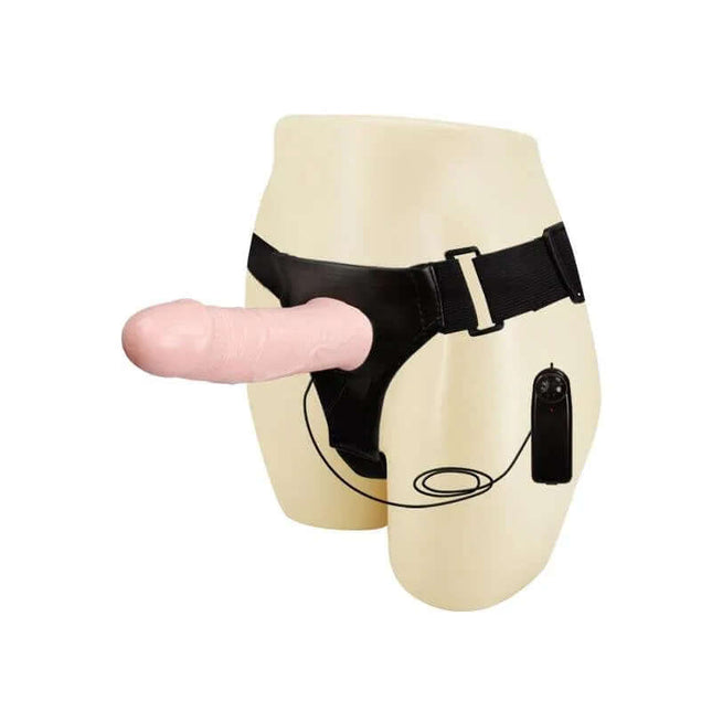 Strap-on with Vibrating Hollow Dildo Mens Pants featuring lifelike design and remote-controlled vibrations for enhanced intimacy.