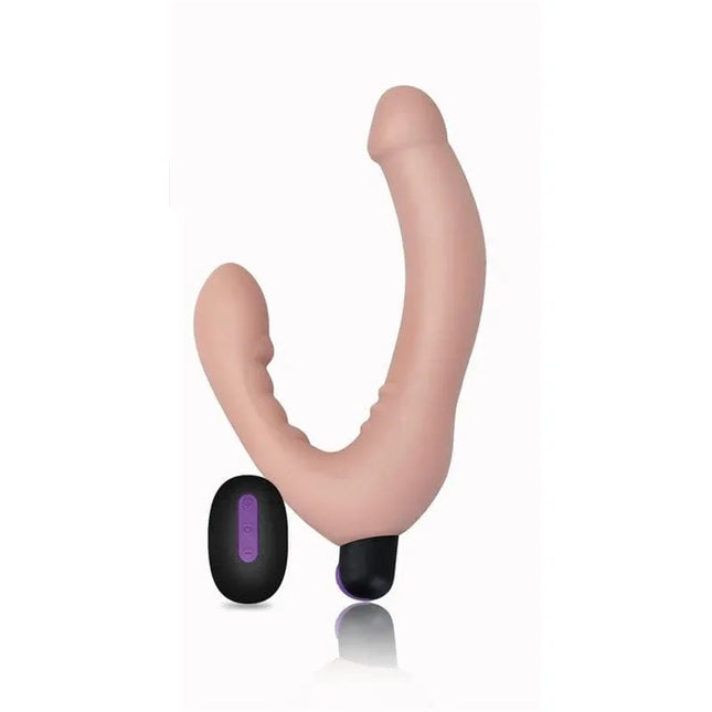 Strapless Doble Dildo Silicone USB with dual shafts and remote control for enhanced pleasure.