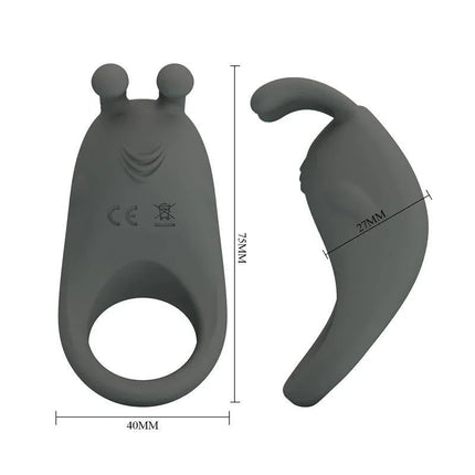 Stratus Vibrating Cock Ring with detailed measurements, featuring silicone texture