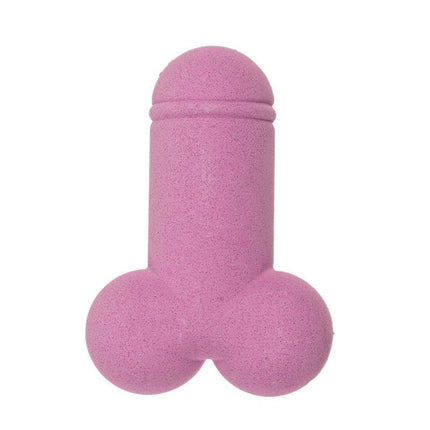 Strawberry Bath Fizzer Penis Shape, pink penis-shaped bath bomb with strawberry scent for a playful and relaxing bath experience.