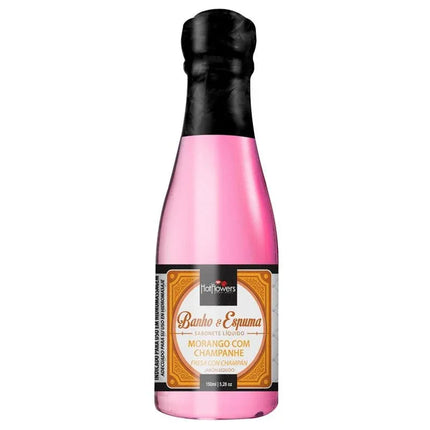 Strawberry bath foam with champagne 150 ml, luxury sensual foam bottle for relaxing baths and massages.