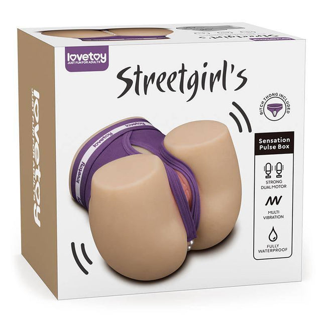 Streetgirls Masturbator with Dual Motor Sensation Pulse in packaging showcasing dual-motor vibration and sensation pulse features.