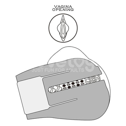 Streetgirls Sensation Pulse realistic vibrating male masturbator cross-section with vagina opening and textured inner sleeve diagram