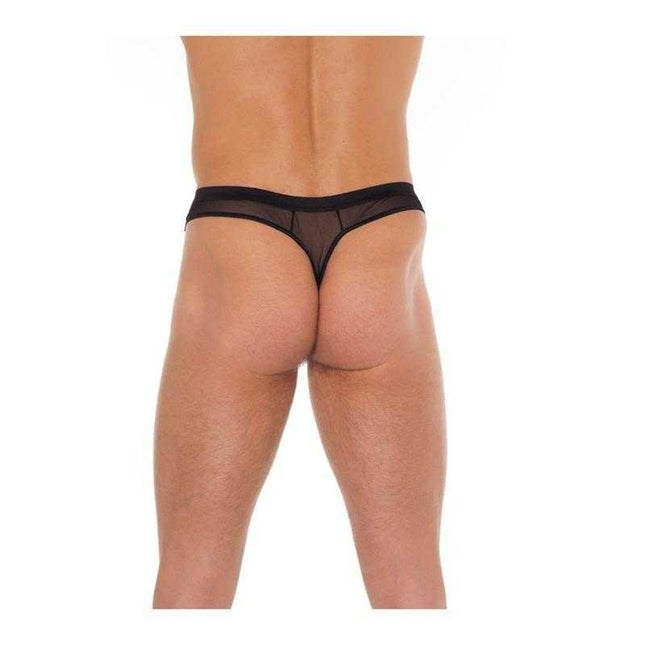 String Fishnet Black One Size thong, semi-transparent design, 100% polyamide material, back view showcasing minimal coverage and bold style.